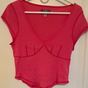 Pink Ribbed V-Neck Top from Urban Outfitters
